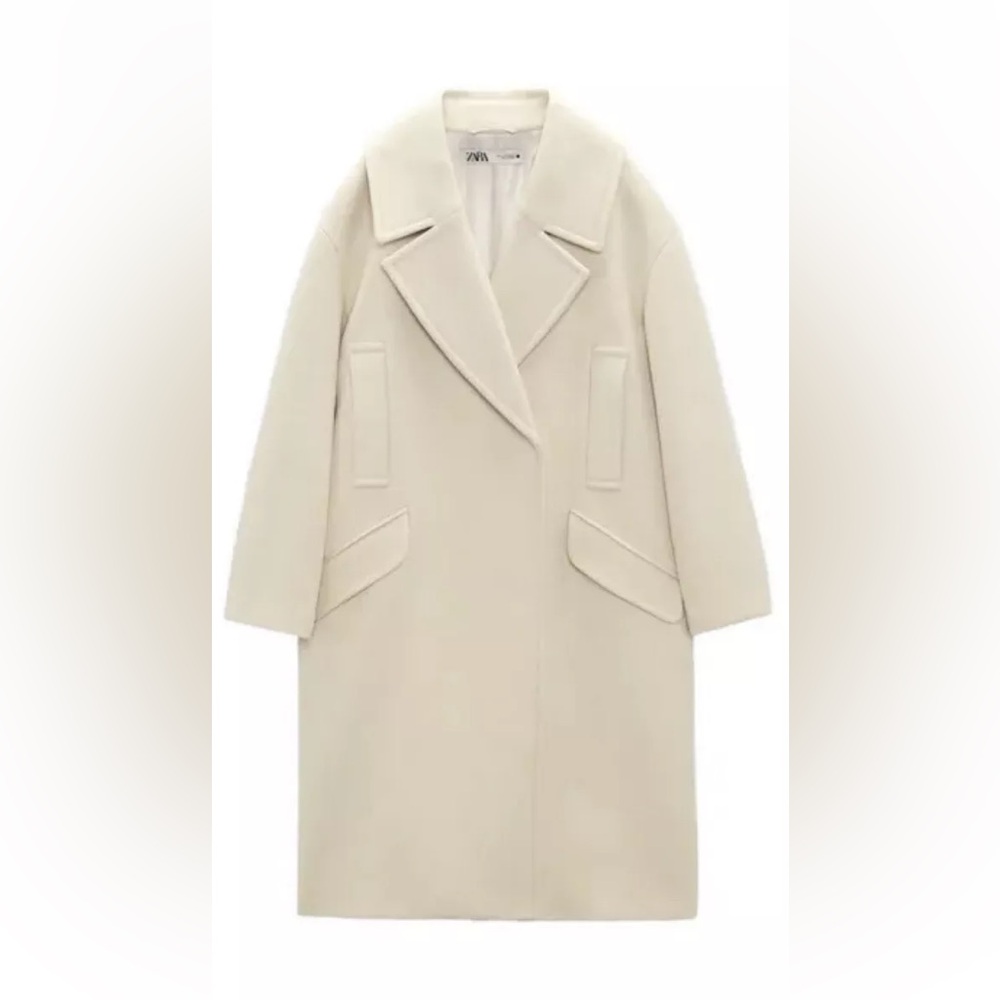 Zara oversized cream coat with asymmetrical pockets - Picture 4 of 13